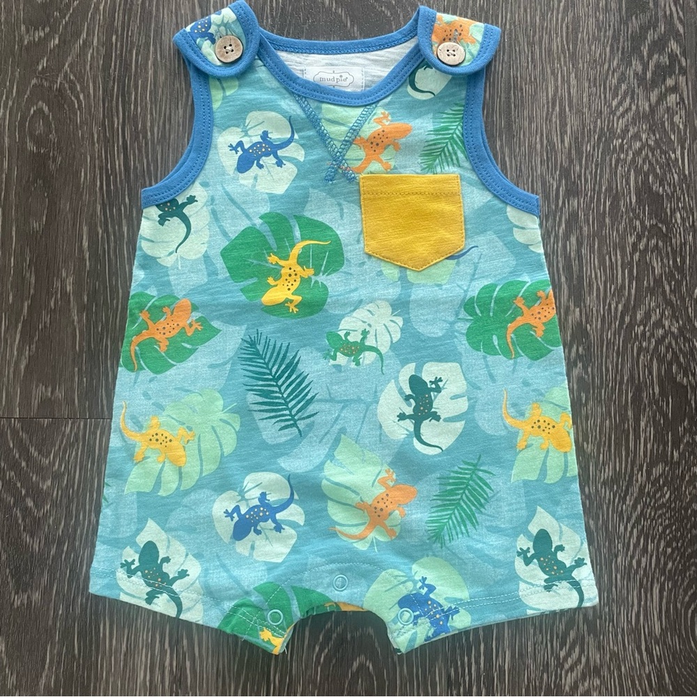 New! Mud Pie Lizard Print Baby Boy Romper 3-6 Months